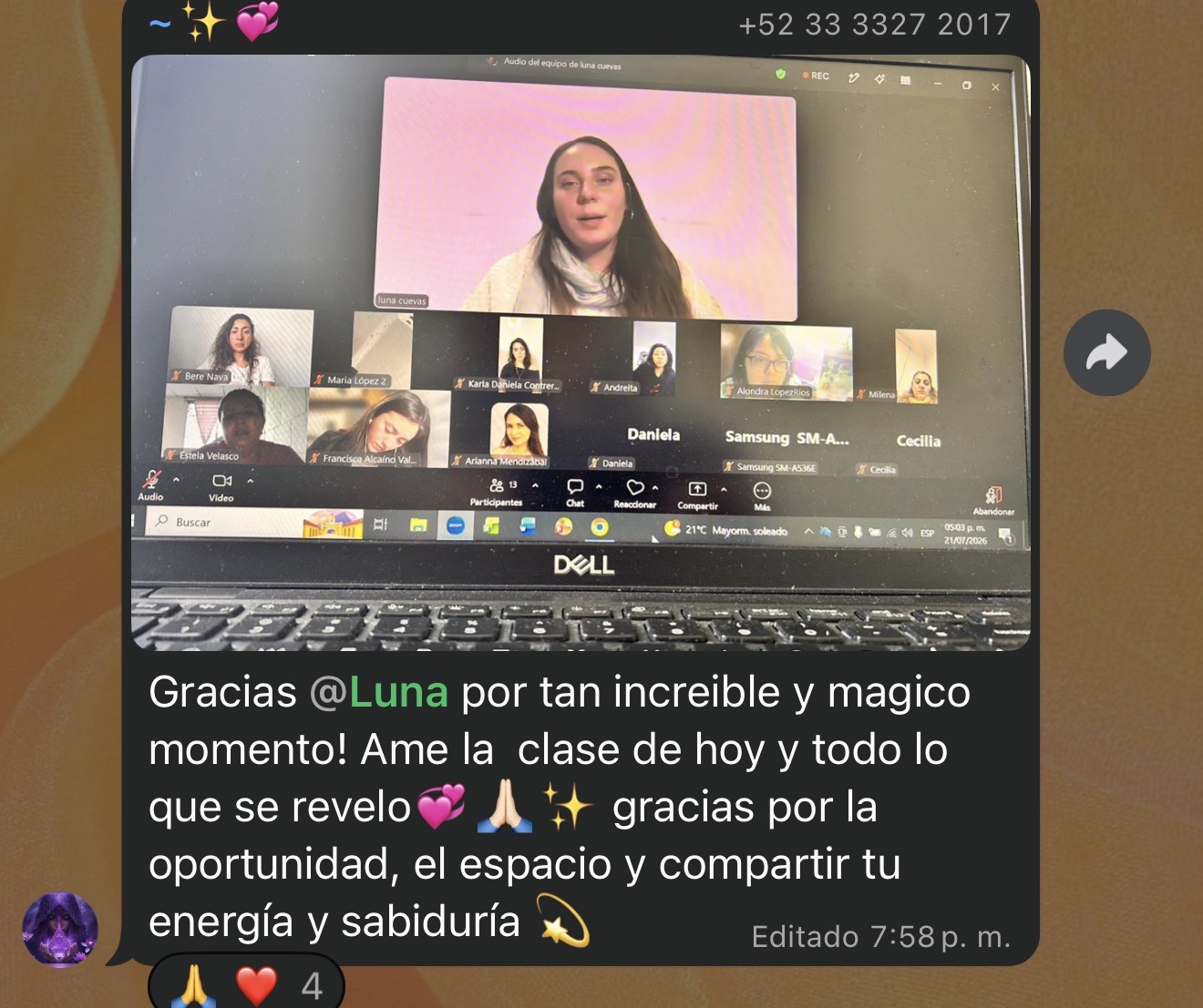 Captura de un mensaje real, testimonio 2